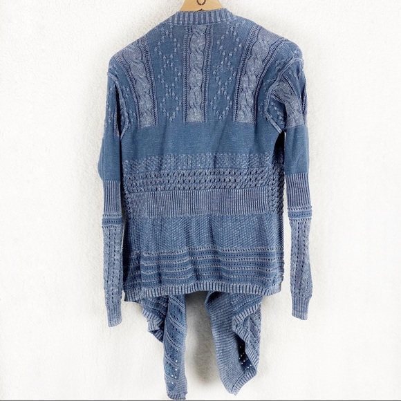 KNOX ROSE Open Weave Blue Draped Waterfall Front Cardigan Hi-low Small - Picture 4 of 8